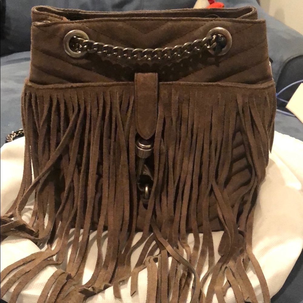 NWT Rebecca Minkoff Edie Fringe Porcini Bucket Bag